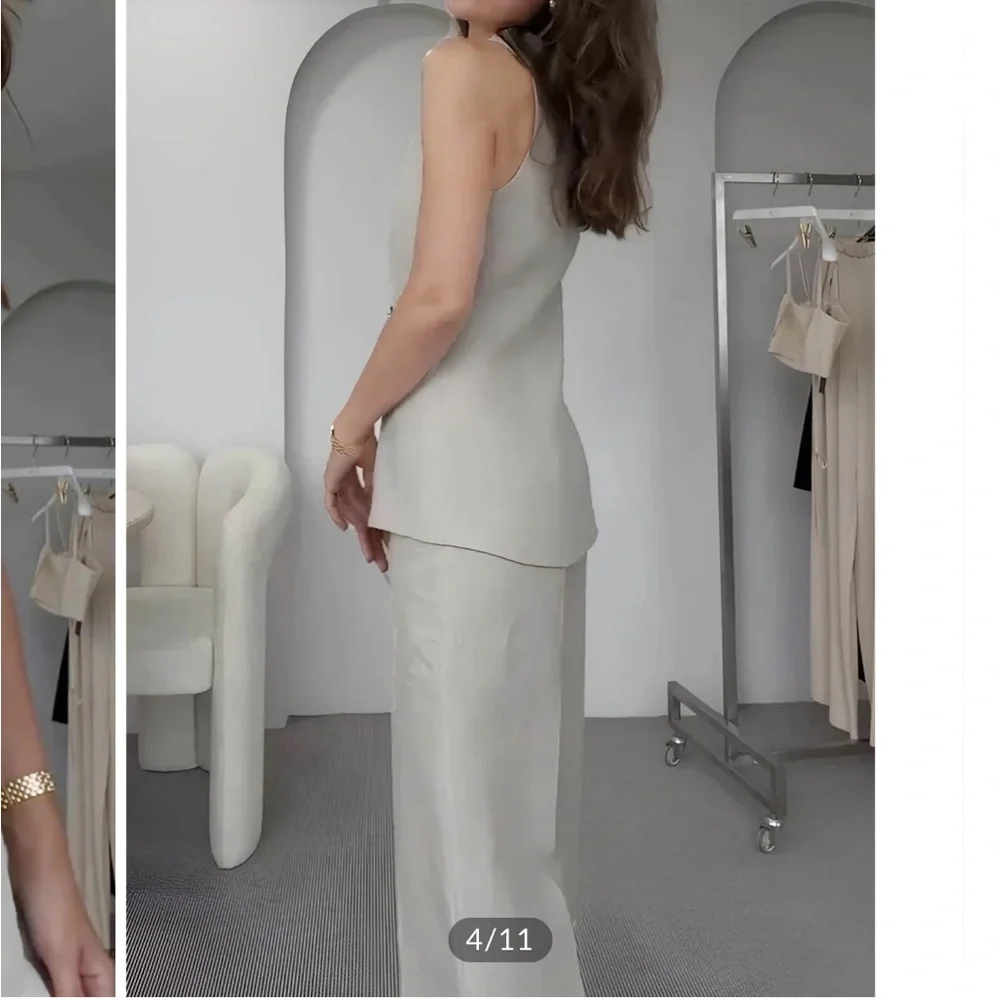 Commense Grey Button Split Sleeveless Pants Set - Picture 4 of 13